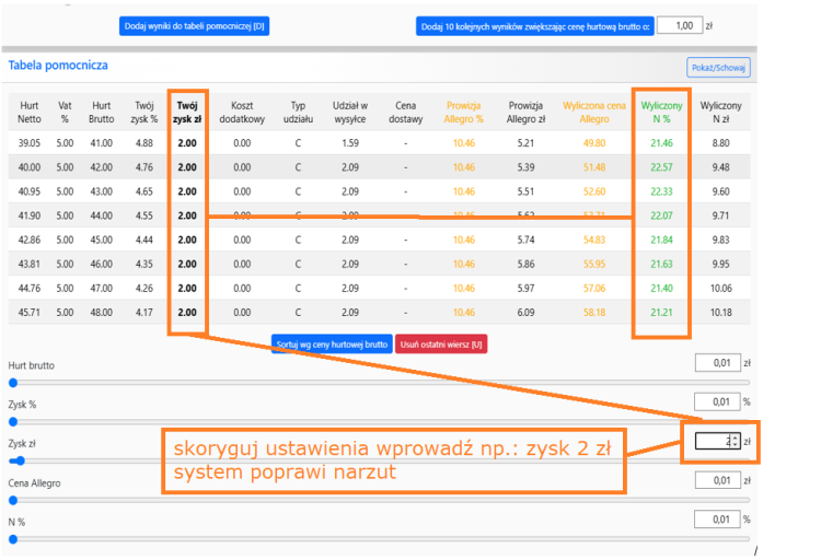 Acernus - Kalkulator prowizji Allegro - subskrypcja - przelicz koszty sprawdź zysk alekalkulator.pl - ustawienia skoryguj system przeliczy i ustawi wartości na których nalerzy pracować.png