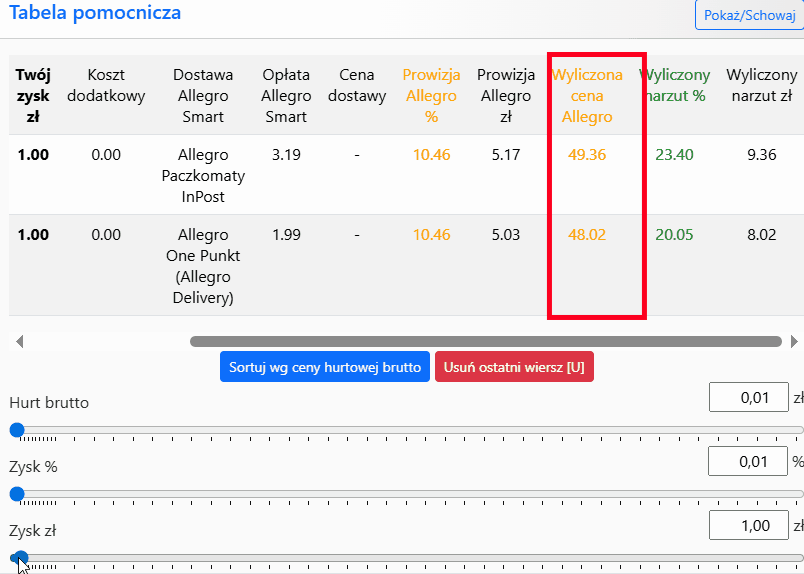 Alekalkulator Acernus kalkulator do wyliczania ceny przy kilku dostawach