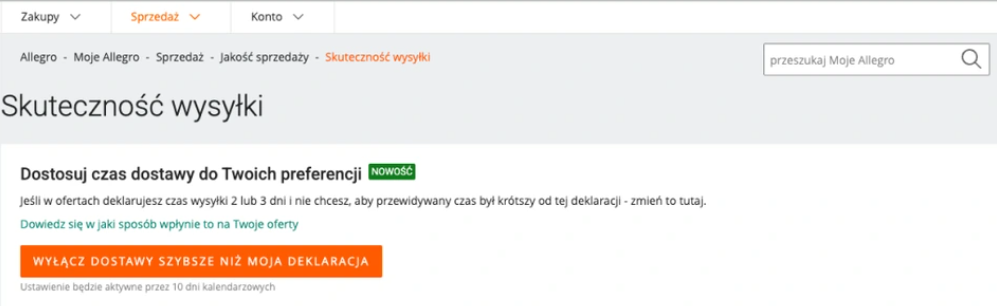 Jak zmienić czas dostawy na Allegro